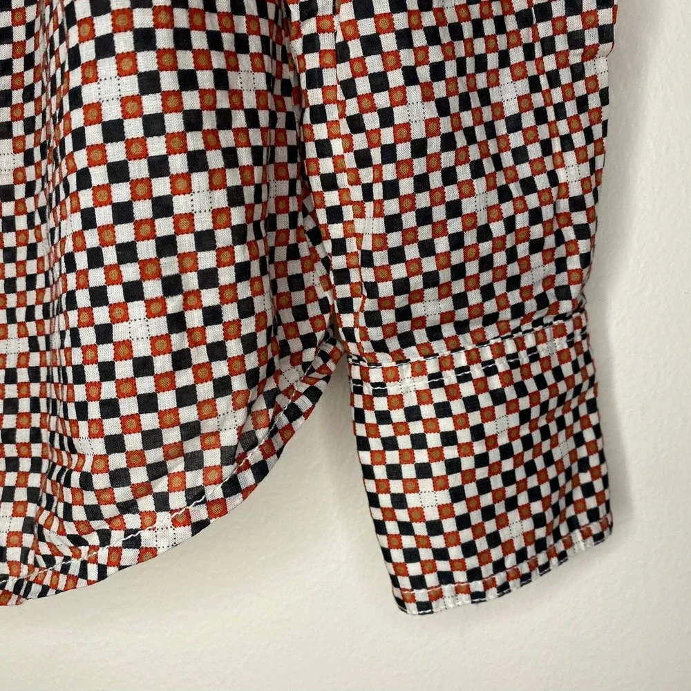 TORY BURCH womans size 6 Brigitte 100% cotton orange blue check button top